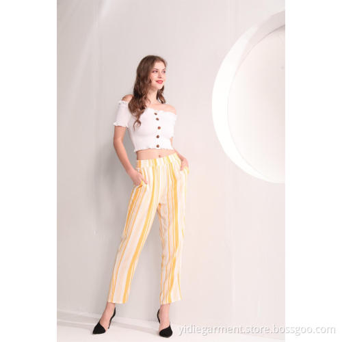 Seluar Musim Panas Viscose Jalur Kuning